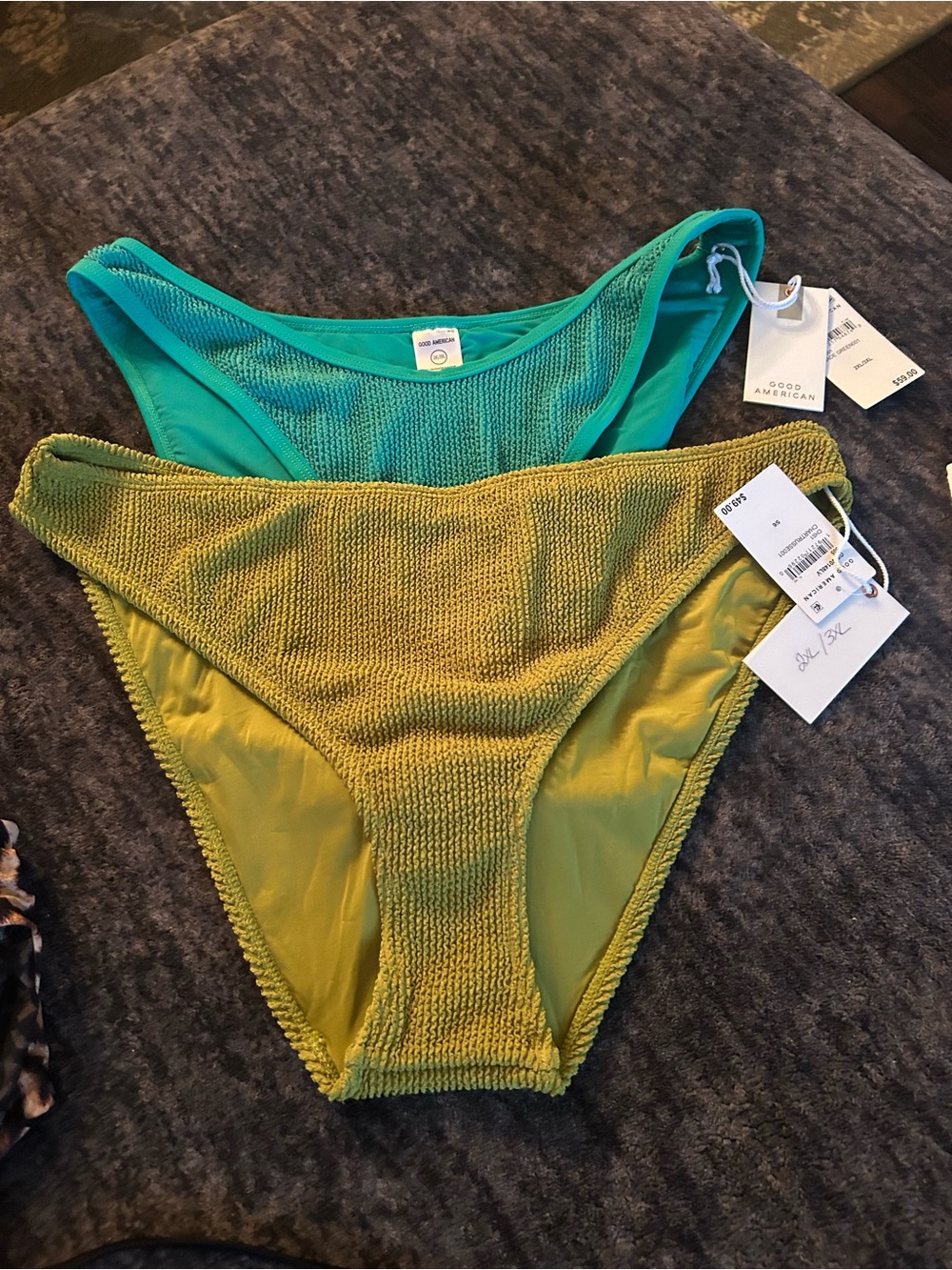 Good American Teal & Olive Ribbed Bikini Bottoms